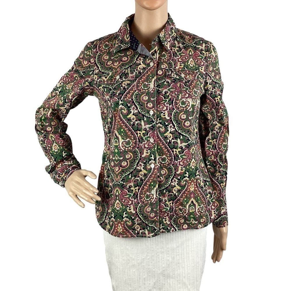 Tommy Hilfiger Women's Button Down Top Size S Green Print